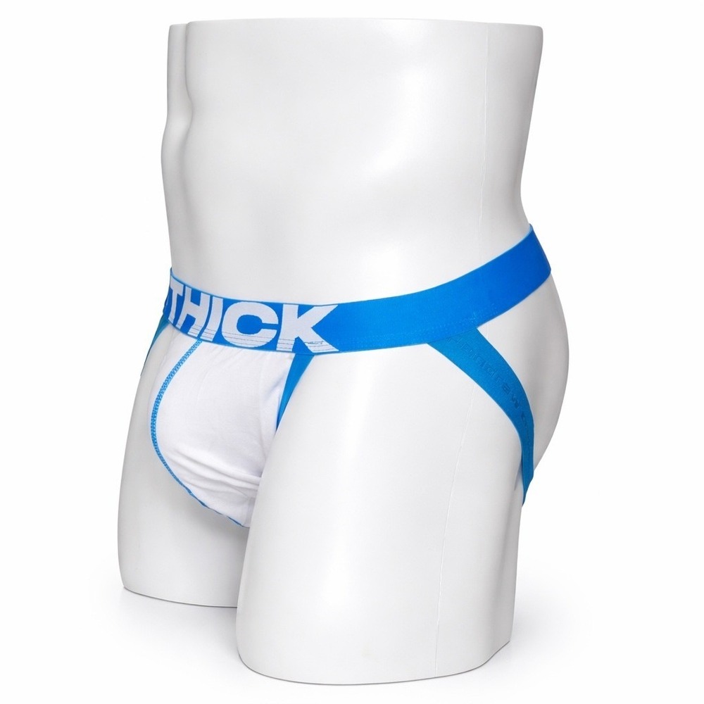 Andrew Christian THICK L (35-38) Jockstrap White Blue Athletic Supporter 92942